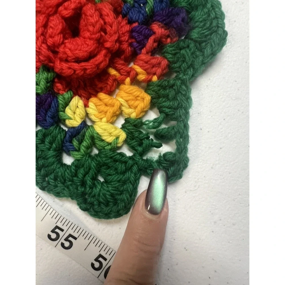 Handmade Granny Square Throw Floral 3D Knit Green Colorful Sofa Blanket Afgan